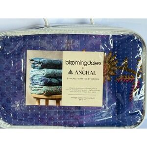 Anchal + Bloomingdales  Vintage  India organic cotton throw quilt 54" x 74" blue